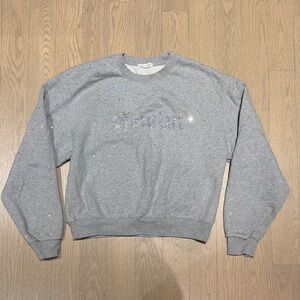Good American Gemini Heather Gray Crystal Logo Crew Sweatshirt